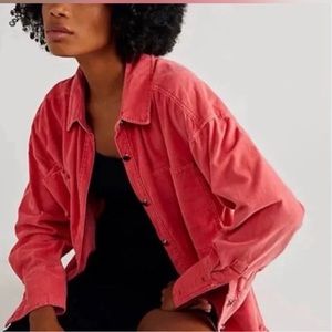 Free People We The Free Baby Cord Button Down Shacket Pink/Rose M NWT